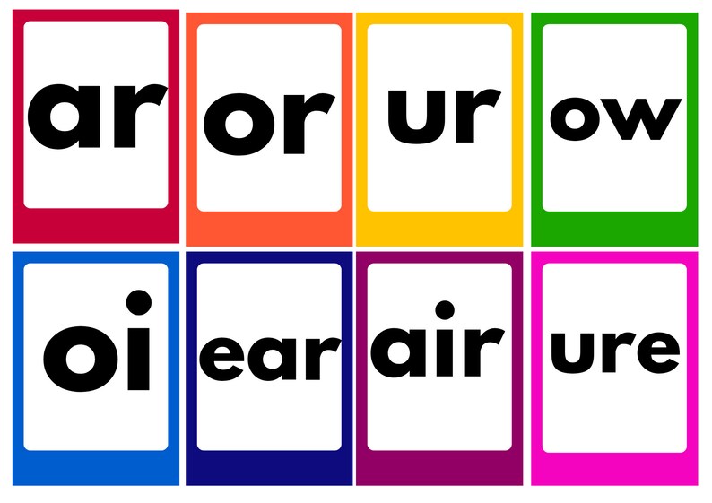 Phonics Phase 3 Flashcards Printable. Colourful Letters and Sounds ...