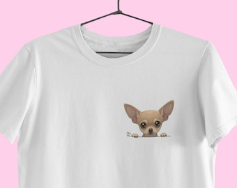 Camiseta de chihuahua: diseño de perro "Peek-a-Boo", regalo para amantes de las mascotas