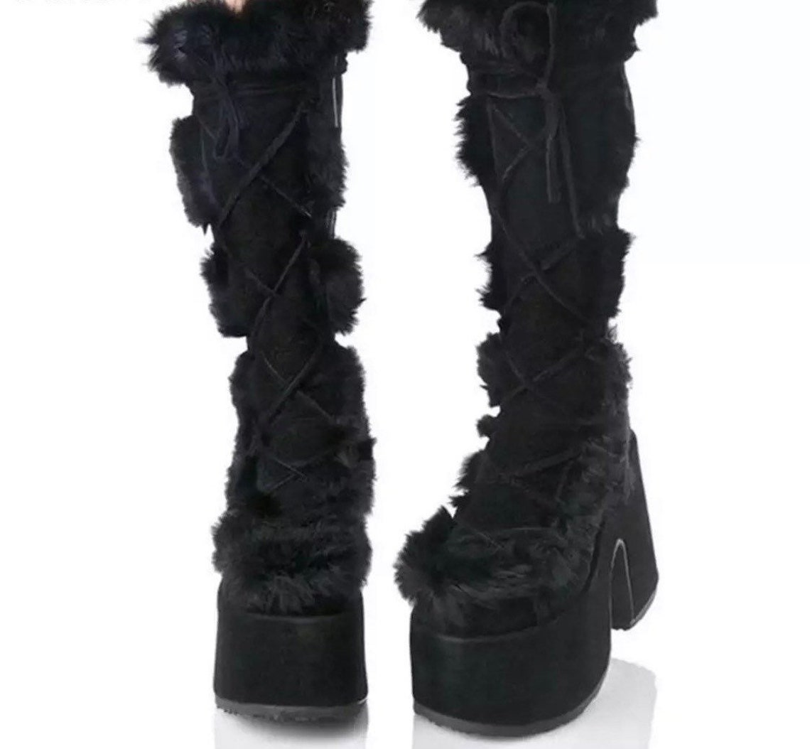 Kwaii Furr Boots Y2K Winter Platform Furry Boots Etsy