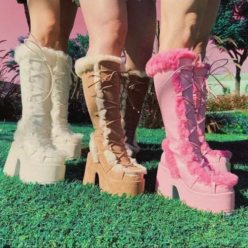 Kwaii Furr Boots Y2K Winter Platform Furry Boots Etsy