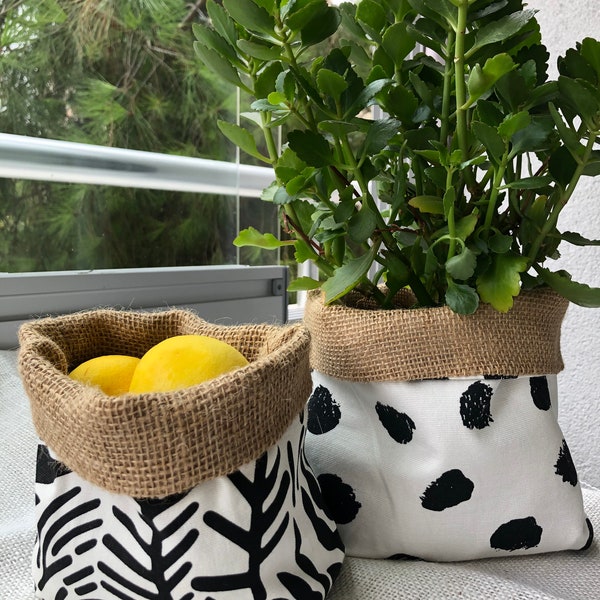 Sac élégant fait main | Panier de salle de bain | Organisateur de blanchisserie | Sac pochoirs | Jardinière à pois | Cadeau unique décoratif pour la maison