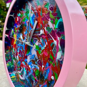 Drip painted clock, graffiti clock, painted clock, design your own sculpture, contemporary sculpture, modern sculpture, colourful clock image 4