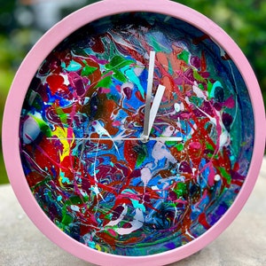 Drip painted clock, graffiti clock, painted clock, design your own sculpture, contemporary sculpture, modern sculpture, colourful clock image 2