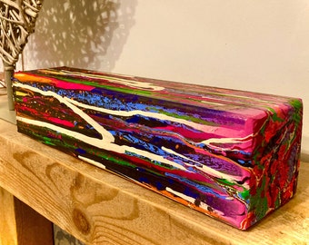 Abstract block sculpture, abstract room decor, drip art, abstract art object, contemporary sculpture, customisable art, multicoloured statue