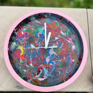 Drip painted clock, graffiti clock, painted clock, design your own sculpture, contemporary sculpture, modern sculpture, colourful clock image 3
