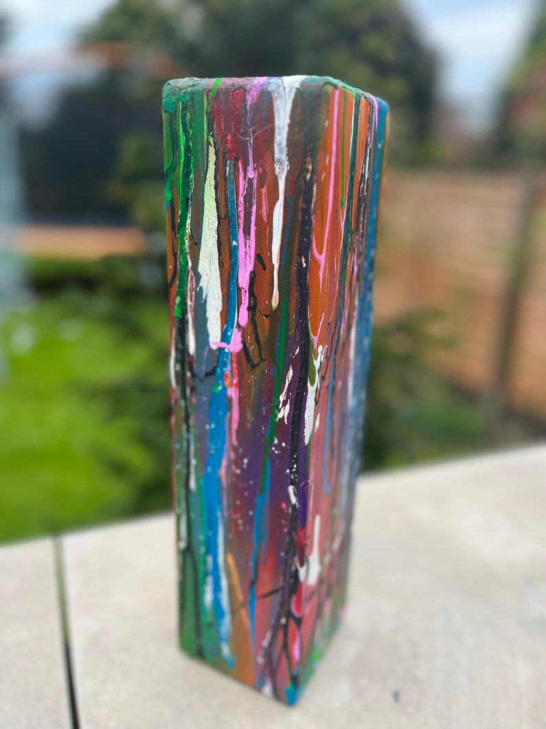 Drip Painted Block, Modern Sculpture, Office Decor, Pop Art Sculpture