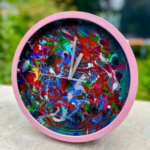 Drip painted clock, graffiti clock, painted clock, design your own sculpture, contemporary sculpture, modern sculpture, colourful clock image 1