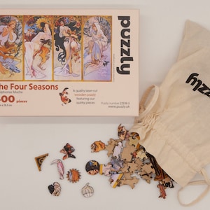 Four Seasons Wooden Jigsaw Puzzle | Alphonse Mucha  | Made in England | 400 pieces  or individual 100 piece seasons | Whimsical Pieces