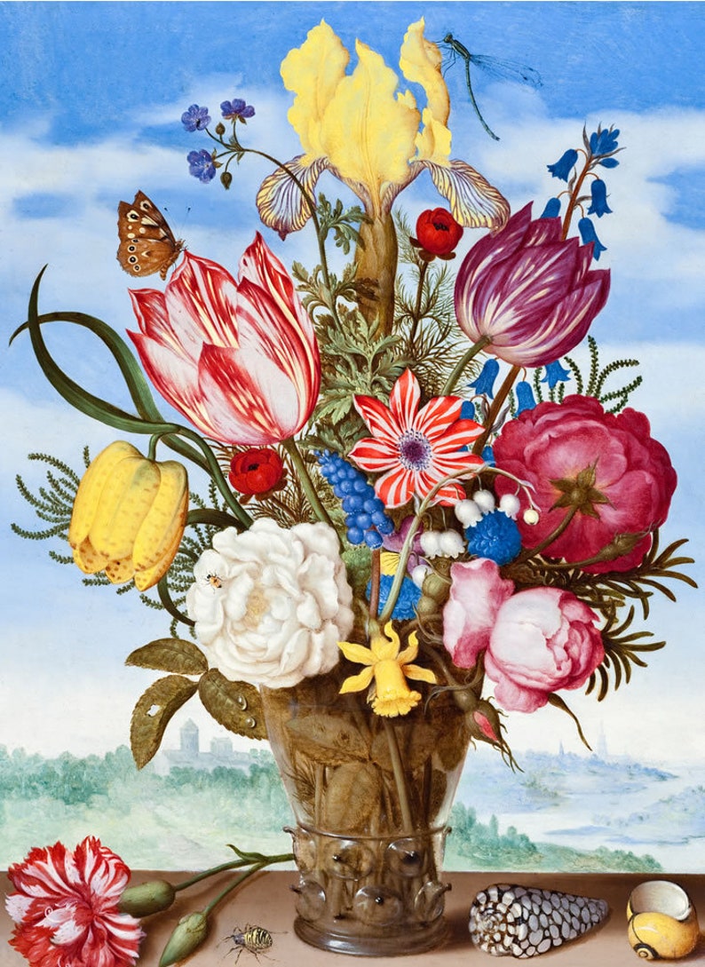 Flowers in a vase by Ambrosius Bosschaert Wooden Puzzle. 500 piece and 70 piece fine art puzzle.  Contains whimsical and regular jigsaw pieces for hours of entertainment.  A wooden puzzle for adults that will become an heirloom.