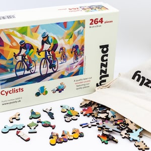 Cycling Wooden Jigsaw Puzzle for Adults, 264 or 130 Piece. Bike Race Gift, British Made.