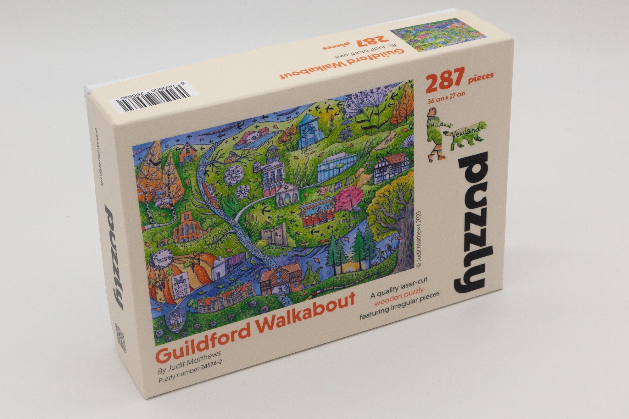 Guildford Walkabout Jigsaw Puzzle by Artist Judit Matthews. With Irregular & Whimsical Shaped