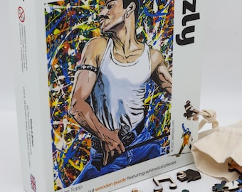 Freddie Mercury Wooden Jigsaw Puzzle with Freddie Character pieces.  527 or 280 pieces.
