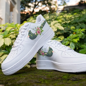 Nike Air Force 1 Custom, HandPainted Pink Rose Custom Nike AF1, Floral Vine Nike Air Force, Customized Flower Sneakers, Custom Af1s