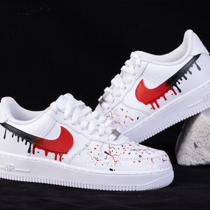 Nike Custom Sneakers Air Force 1 Blood Drip Splatter Red Black White Shoes Mens