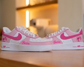 Custom Barbie Nike Air Force 1, HandPainted Pink Barbie Custom Nike AF1 Sneakers, The Nike Air Force 1, Customize AF1s, Customized Barbie Af