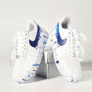 Nike Air Force 1 Custom, HandPainted Blue Drip Custom Nike AF1, Splatter Nike Air Force, Custom Drip Shoes, Air Force Ones