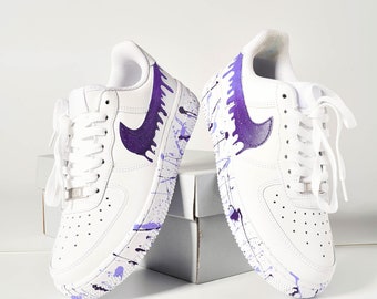 Nike Air Force 1 Custom, HandPainted Purple Drip Custom Nike AF1, Purple Splatter Nike Air Force, Custom Drip Shoes, Air Force Ones