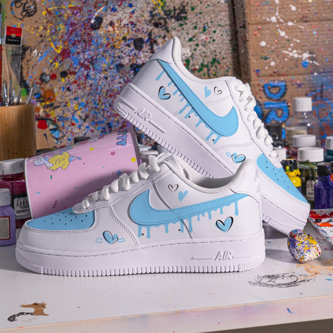 Custom Valentine's Day Pink and Blue Dripping Nike Air Force 1