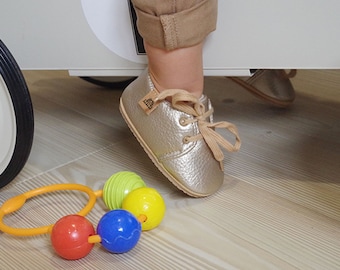 TIBAMO MIRROR | Chaussures Bébé en Cuir Souple Or