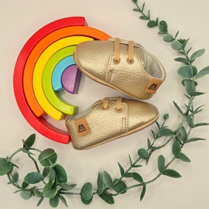 Soft Leather Baby Shoes from 0 to 18 months, newborn, child's first steps, girl and boy, baptism, birth gift, slipper image 4