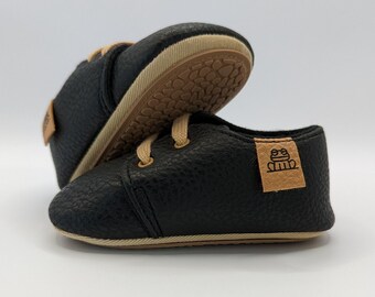 TIBAMO SKALE | Black Soft Leather Baby Shoes