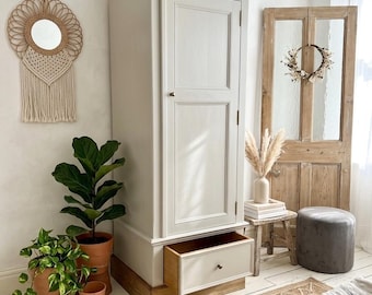 Solid Pine Vintage Wardrobe refinished in a light creamy taupe