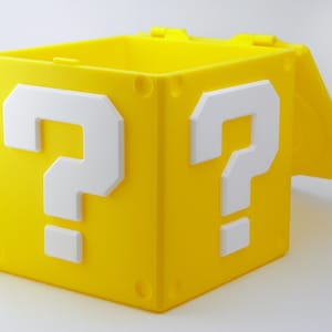 Mario Question Block.  3D-printed Hinged Coin Bank or Storage Box *Plz read full description*