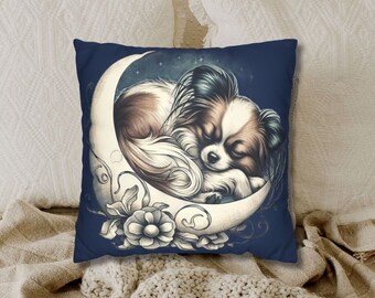 Taie d'oreiller papillon dormant en faux suède - taie d'oreiller papillon croissant de lune - décoration florale vintage pour chien - housse de coussin animal bohème chic