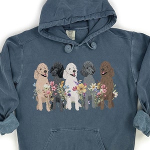 Comfort Colors Wildflower Poodle Hoodie Sweatshirt Standard poodle Shirt, Cottagecore Poodle gift for Poodle Dog Lover, Poodle Mom, Owner Denim