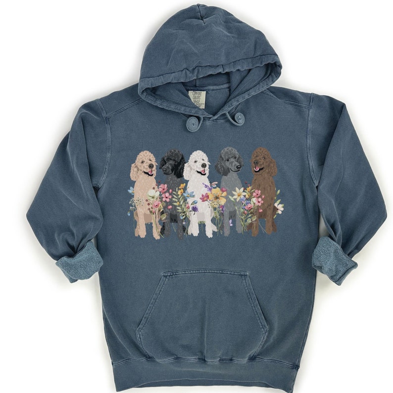 Comfort Colors Wildflower Poodle Hoodie Sweatshirt Standard poodle Shirt, Cottagecore Poodle gift for Poodle Dog Lover, Poodle Mom, Owner Denim