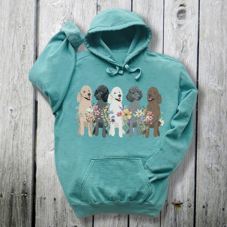 Comfort Colors Wildflower Poodle Hoodie Sweatshirt Standard poodle Shirt, Cottagecore Poodle gift for Poodle Dog Lover, Poodle Mom, Owner Seafoam