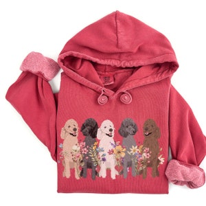 Comfort Colors Wildflower Poodle Hoodie Sweatshirt Standard poodle Shirt, Cottagecore Poodle gift for Poodle Dog Lover, Poodle Mom, Owner Crimson