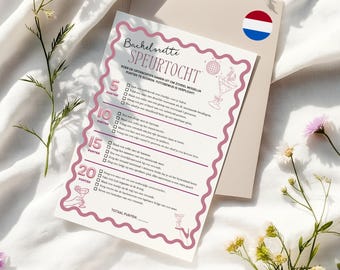 Bachelorette Party Challenges - Dutch (NL) - Printable Wedding Game • Pink