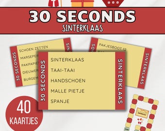Sinterklaas 30 seconds card game • 40 Cards • Digital Downloadable Game for Children & Family during the holidays • Dutch (NL)