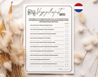 Juego de despedida de soltera • Quiz de batalla • Juegos para la noche de despedida de soltera • Despedida de soltera • Holandés (NL) • Imprimible • Juego de boda