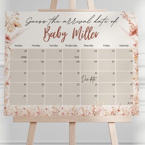 Wildblumen Pastell Baby Geburtsterminkalender - Bearbeitbares Babyparty-Vorhersagespiel - Erraten Sie den Geburtstag des Babys - Digitaler Download - druckbar