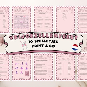 Vrijgezellenfeest spellen bundel • Opdrachten Vrijgezellenavond Voor Vrouwen • Nederlands (NL) • Afdrukbaar • Spel Voor Bruiloft • Roze