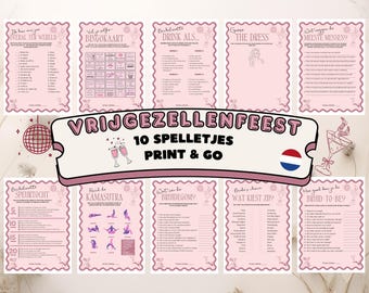 Vrijgezellenfeest spellen bundel • spelletjes en Opdrachten Vrijgezellenavond Vrouwen • Nederlands • Afdrukbaar • Spel Voor Bruiloft • Roze