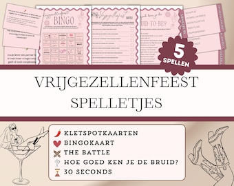 Paquete de juegos para despedida de soltero: 5 juegos holandeses para una despedida de soltera - Digital e imprimible