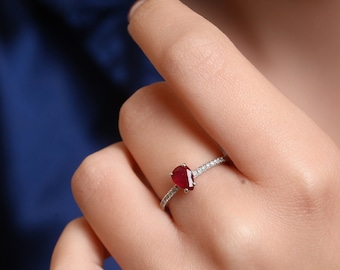 Rubin Verlobungsring, Birne Rubin Solitär Ring, Roter Rubin und Diamant Ring, 14k Gold Rubin Ring, Geschenk für sie, Muttertagsgeschenke, Mutter Geschenk