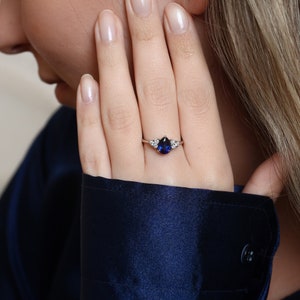 Sapphire Engagement Ring in 14K Gold, Blue Sapphire Ring, Sapphire Diamond Ring, Sapphire Jewelry,, Anniversary Gift, Mothers Day Gift