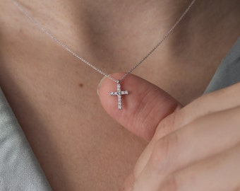 14k Gold Jesus Cross Necklace - Waterproof & Dainty Religious Charm, Minimalist Daintly Necklace