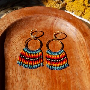 Colorful Western Beaded Fringe Statement Earrings