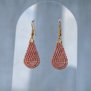 Small Beaded Dusty Rose Teardrop Earrings