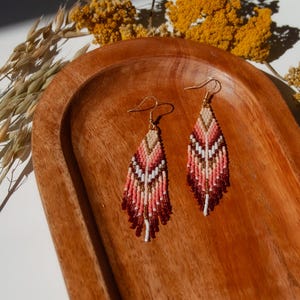 Shades of Red and Gold Beaded Fringe Earrings | Colorful Seed Bead Statement Earrings