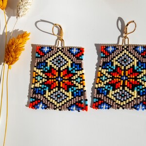 Image showcasing Art Deco Colorful Statement Earrings Unique Seed Bead Fringe Earrings ...