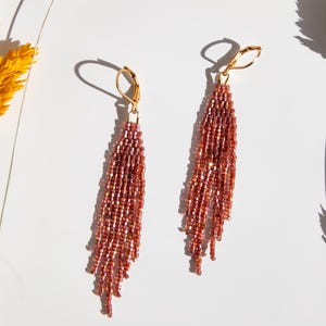 Red Gold Iridescent Sparkle Beaded Earrings