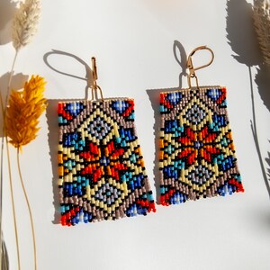 Image showcasing Art Deco Colorful Statement Earrings Unique Seed Bead Fringe Earrings ...