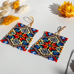 Picture of Art Deco Colorful Statement Earrings Unique Seed Bead Fringe Earrings ...