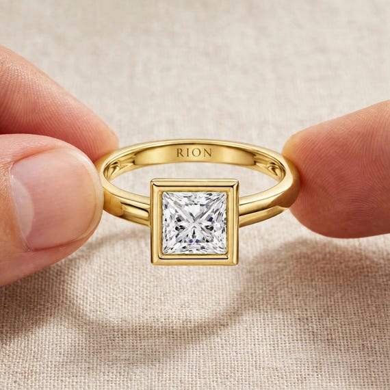 0.50 CT Lab Grown Diamond Ring, Square Cut Solitaire Ring, Modern Minimalist Ring